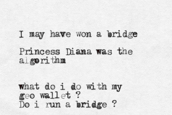 I may have won a bridge Princess Diana was the algorithm what do i do with my geo wallet ? Do i run a bridge ?