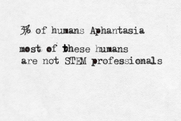 3% of humans Aphantasia most of rhese humans t t th are not STEM professionals 