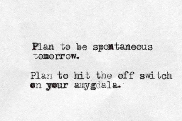 Plan to be spontaneous tomorrow. Plan to hit the off switch on your amygdala.