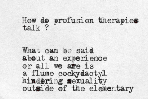 How do profusion therapies talk ? What can be said about an experience or all we are is a flume cockydactyl hindir e ering sexuality outside of the elementary 