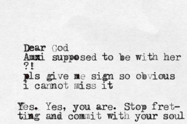Dear God Amni x x supposed to be with her ?! pls give me sign so obvious i cannot miss it Yes. Yes, you are. Stop fret- ting and commit with your soul 
