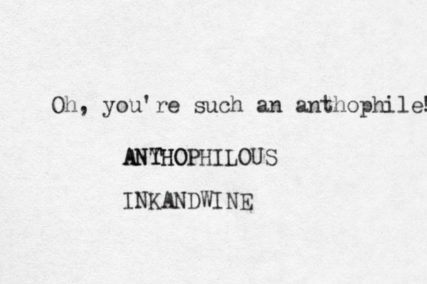 Oh, you're such a n anthophile! ! ANYHO ANT THOPHILOUS INKANDWINE