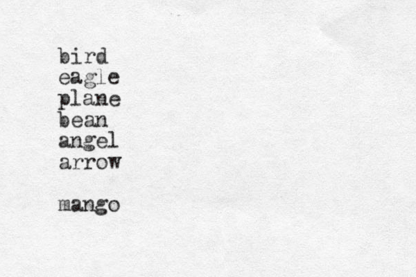 bird eagle plane bean angel arrow mango 