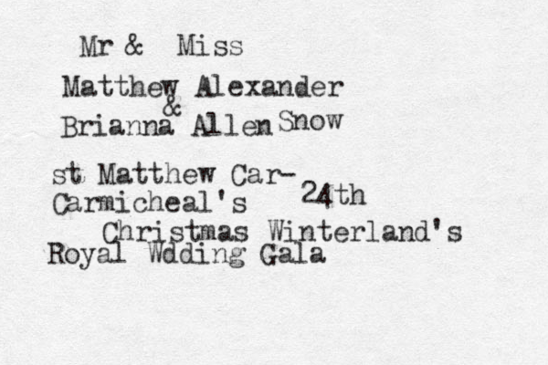Mr & Miss Matthew Alexander & Brianna Allen Snow st Matthew Car- Carmicheal's 24th Christmas Winterland's Royal Wdding Gala 