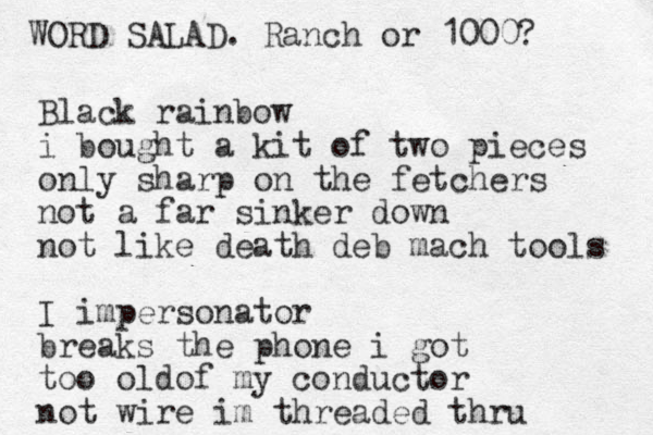 Black rainbow i bought a kit of two pieces only sharp on the fetchers not a far sinker down not like death deb mach tools I impersonator breaks the phone i got too oldof my conductor not wire im threaded thru WORD SALAD. Ranch or 1000?