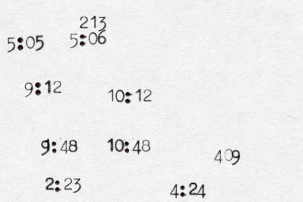 5:06 5:05 9:12 10:12 1 9:48 10:48 2:23 4:24 409 213 