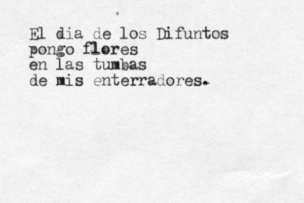 El dia de los Difuntos pongo flores en las tumbas de mis enterradores.