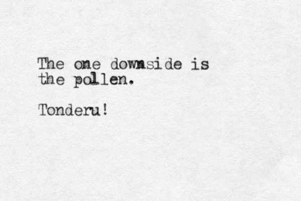 The one downside is the pollen. Tonderu!
