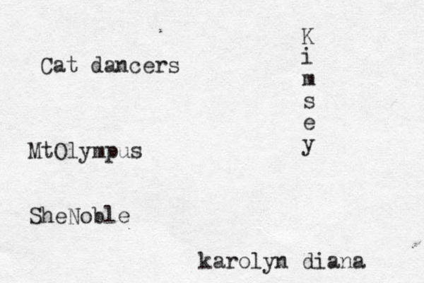 Cat dancers MtOlympus SheNoble karolyn diana K i m s e y 