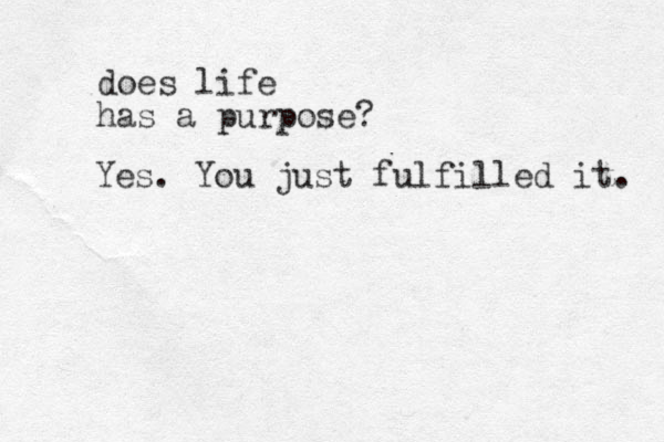 does life has a purpose? Yes. You just fulfilled it. 