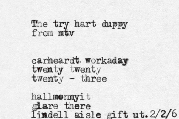 The try hart duppy from mtv carheardt workaday twenty twenty twenty - three hallmonnyit glare there lindell aisle gift ut.2/2/6 