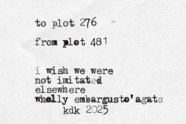to plot 276 from plot 481 i wish we were not imitated elsewhere wholly embargusto'agats kdk 2025