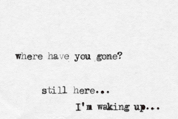 where have you gone? still here... I'm waking up... 