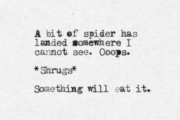 A bit of spider has landed somewhere I cannot see. Ooops. *Shrugs* Something will eat it. 