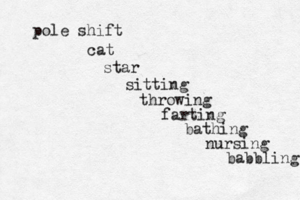 pole shift cat star sitting throwing farting bathing nursing babbling 