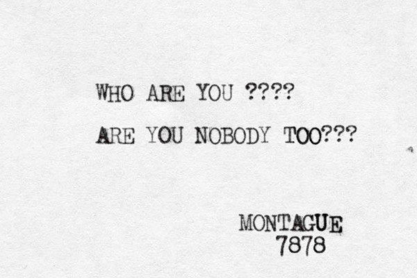 WHO ARE YOU ???? ARE YOU NOBODY TOO TOO??? MONTAGUE GUE 78 878 8 