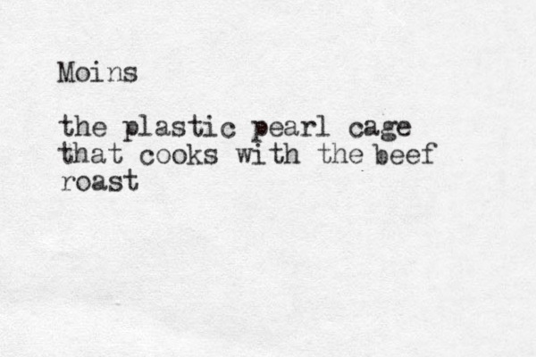 Moins the plastic pearl cage that cooks with the roast beef 