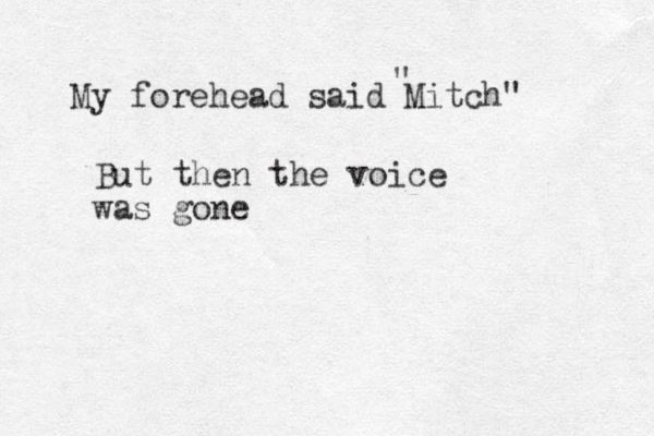 My forehead said Mitch" " But then the voice was gone 