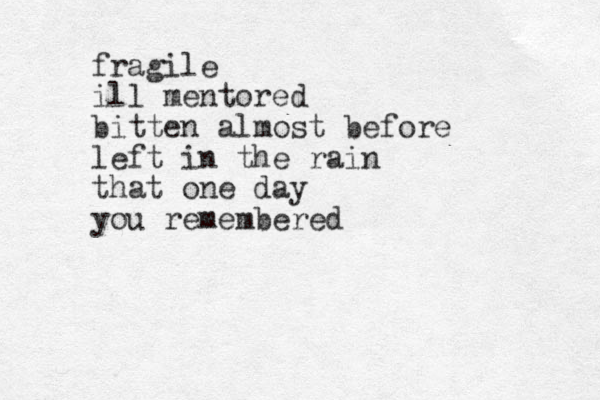 fragile ill mentored bitten almost before left in the rain that one day you remembered