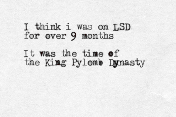 I think i was on LSD for over 9 months It was the time of the King Pylomb Du y ynasty 
