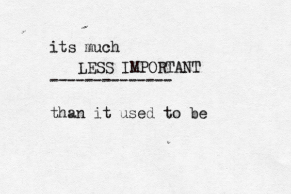 its much -------------- than it used to LESS IMPORTANT