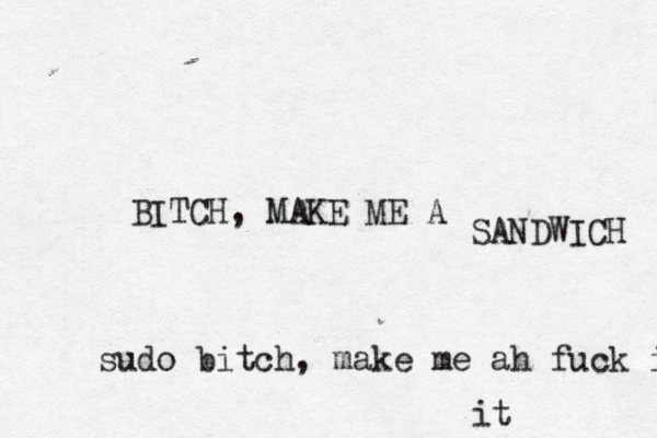 BITCH, MAKE ME A SANDWIC sudo bitch , make me a h fuck it i