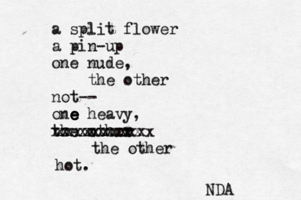 a split flower a pin-up one nude, the other not-- one e e e e heavy, the other xxxxxxxxxx xxxxxxxxxxx the other hot. ND