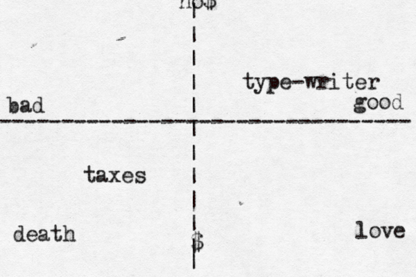 | | | | | | | | | | | | --------------------------------- death taxes $ no$ bad good love type-writer