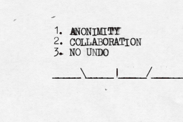 1. ANONIMITY 2. COLLABORATION 3. NO UNDO _____\_____|_____/________