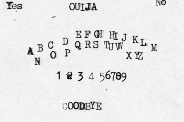 Yes No GOODBYE ABCDEFGHHIJKLMNOPQRSTUVWXYZ 1 w 2 2 3 4 56789 OUIJA