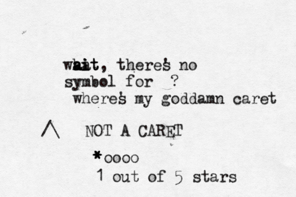 what ai ai ait, theres ' no symbol for ^? wheres ' my goddamn caret /\ NOT A CARET * * * ^ ^ ^ ^ *oooo 1 out of 5 stars