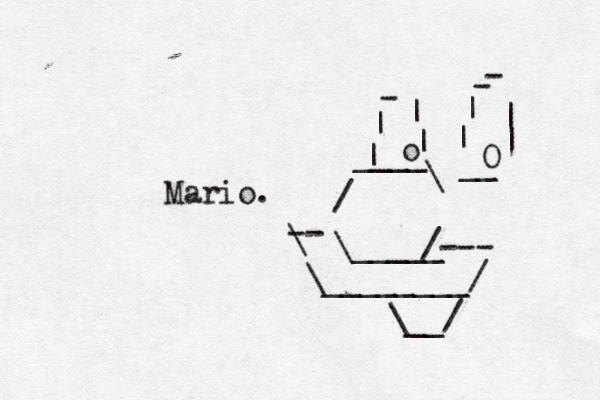 Mario. \ ____ / \ _____ /--- -- \ \__^ ______/ | | - | | | | - - | | __ O o \__/