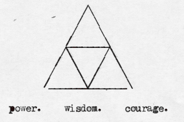 /\ / \ / \ / \ ________ / \ \ / / \ / \ \ / / \ \/ /______________\ power. wisdom. courage.