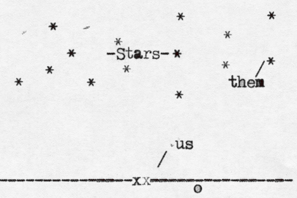 * * * * * * * * * * * * * * ---------------xx---------------- <- < Stars- / / them 