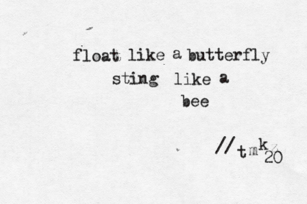float like a butterfly sting like a bee // t m k z 20