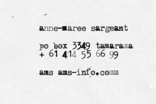 anne-maree sargeant po box 3349 tamarama + 61 414 55 66 99 ams@ams-info.comm @ @