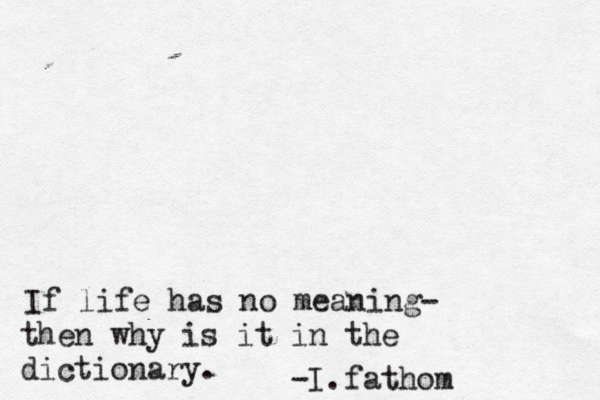 If life has no meaning- then why is it in the dictionary. -I.fathom 