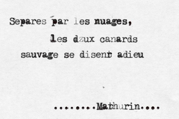 Separes par les nuages, les dzux canards sauvage se disenr t adieu ........Marhurin t ....