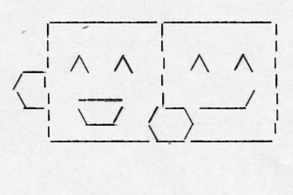 ____________ ____________ | | | | | | __| /\ /\ | /\ /\ | / | | | \__| ----- | _____/ __ | | \___/ / \ | |___________\___/_________ | 