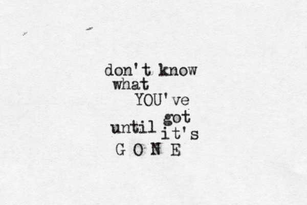 don't know what YOU've got until it's G O N E