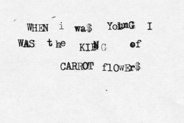 WHEN i wa$ Yol u nG I WAS t h e KIB N N G of CARROT flOwEr $ 