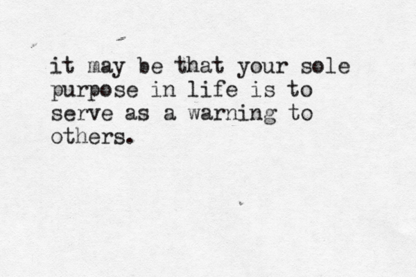 it may be that your sole purpose in life is to serve as a warning to others .