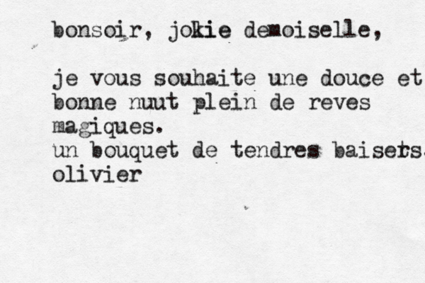 bonsoir, jokie lie demoiselle, je vous souhaite une douce et bonne nuut plein de reves magiques . un bouquet de tendres baiset rs, olivier