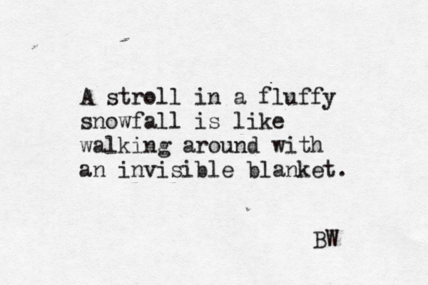 A stroll in a fluffy snowfall is like walking around with an invisible blanket . BW