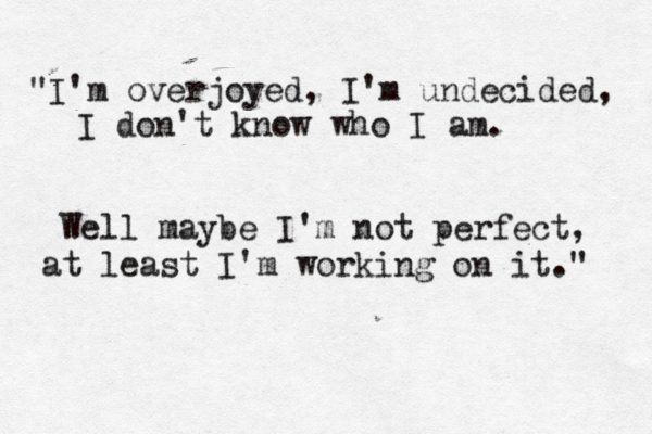 "I'm overjoyed, I'm undecided, I don't know who I am. Well maybe I'm not perfect, at least I'm working on it." 