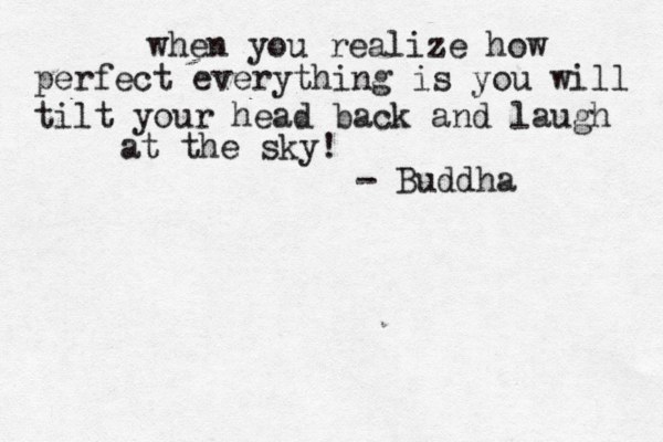 when you realize how perfect everything is you will tilt your head back and laugh at the sky! - Buddha 