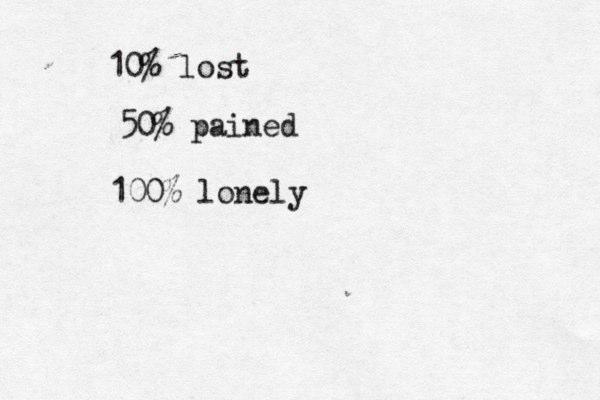 10% lost 50% pained 100% lonely 