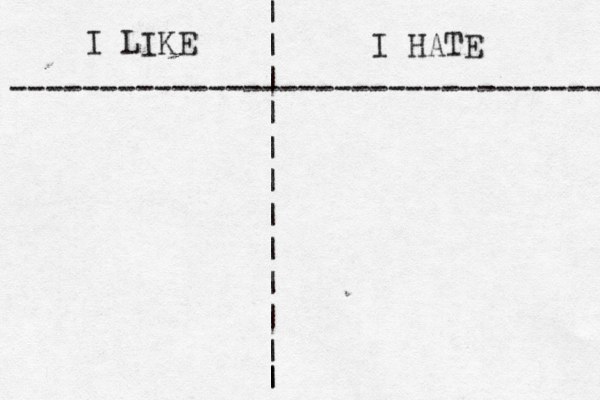I LIKE I HATE --------------------------------- | | | | | | | | | | | | | 
