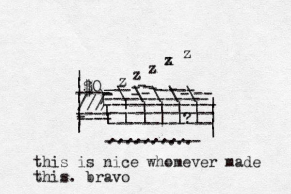 | | | | | | | | | | | | | ------------ | | ------------- ---- - ---- ---- ) ) /// .......... ......... z z z x z z . . . z _ _ _ O _ _ - - - - - - - - - - - ---- - - - $ $ ------------ - ------------ \ \ \ \ \ | | | | | | | | |?| ----------- _ this is nice whomever made this. bravo 