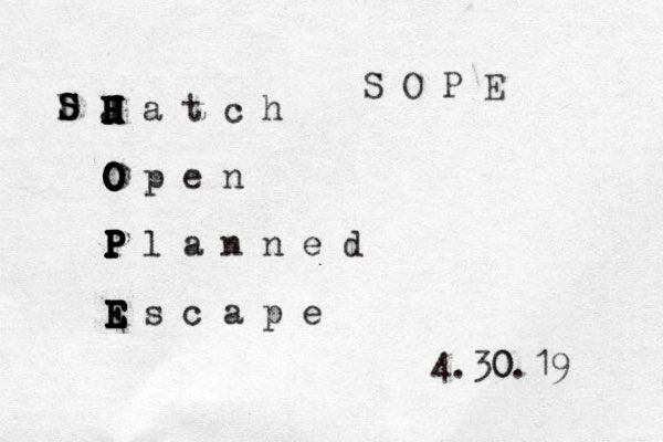 H a t c h H H H H H H J O p e n O O O O O O O P l a n n e d P P P P P P P P P P E s c a p e E E E E E E E 4.30 0.19 S S S S D S O P E 